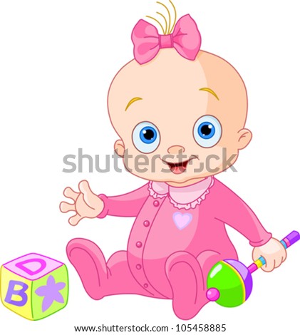 Baby Girl  playing with rattle