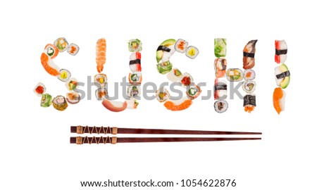 Traditional japanese sushi pieces making inscription. Very high resolution image.