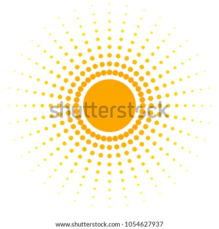Blank orange abstract banner of dots Design element in the form of a sun with dotted rays in a retro style Decorative isolated symbol for creative design advertisement logo Vector halftone background