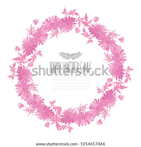 Elegant wreath with decorative chrysanthemum flowers, design element. Can be used for wedding, baby shower, mothers day, valentines day, birthday cards, invitations. Editable