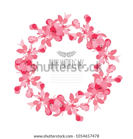 Elegant wreath with decorative cherry blossom   flowers, design element. Can be used for wedding, baby shower, mothers day, valentines day, birthday cards, invitations. Editable