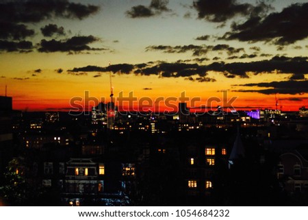 London Skyline At Night With Reddening Sky - Image