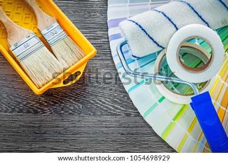 Paint brushes roller tray color palette household tape