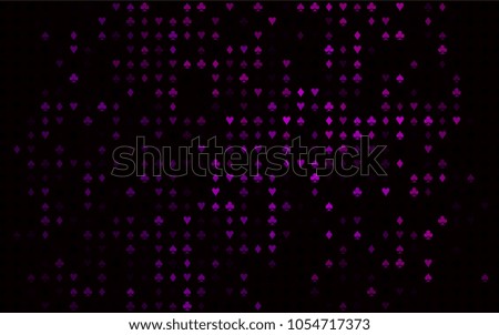 Dark Purple vector cover with symbols of gamble. Blurred decorative design of hearts, spades, clubs, diamonds. Pattern for leaflets of poker games, events.