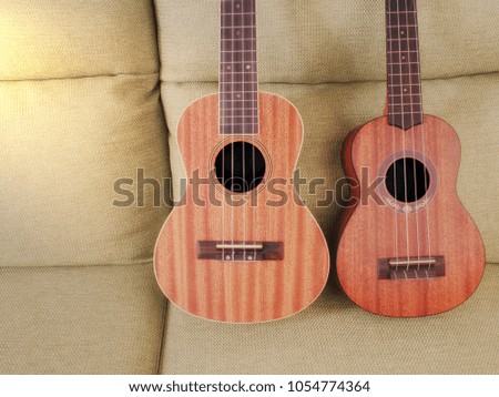 two ukulele on the sofa