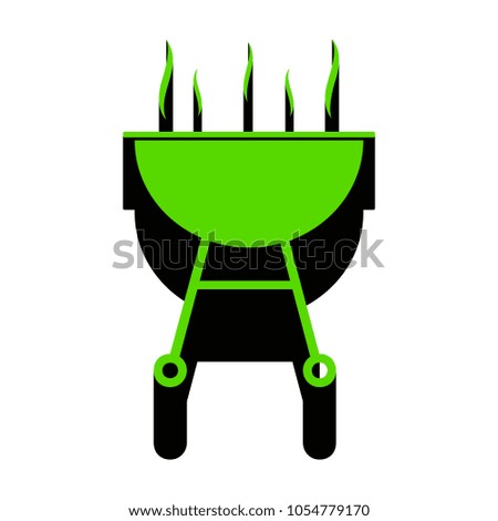 Barbecue simple sign. Vector. Green 3d icon with black side on white background. Isolated.