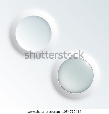 web round button with patch of reflected light for website or app. Isolated bell button sign with border, reflection and shadow on background button