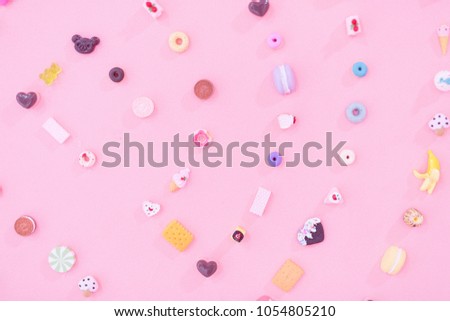 Set of cute sweets - ice cream, donuts, cupcakes, chocolate bar, candies, macaroons