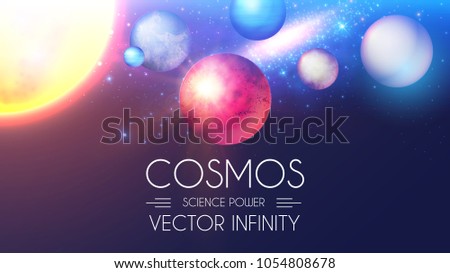 Space Shining Backgrouns with Realistic 3D Planets and Stars. Univerce and Cosmos Design. Light of a Galaxy. Science Template. Vector illustration