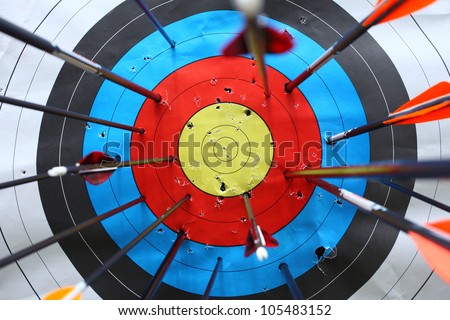 arrows missed target. concept of fail-diligent. Royalty-Free Stock Photo #105483152