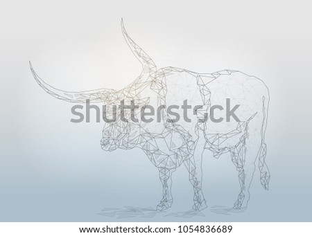 Bull buffalo  isolated from low poly wireframe on  gray background. Vector polygonal image in the form of a starry sky or space, consisting of points, lines, shapes in the form of stars and the univer