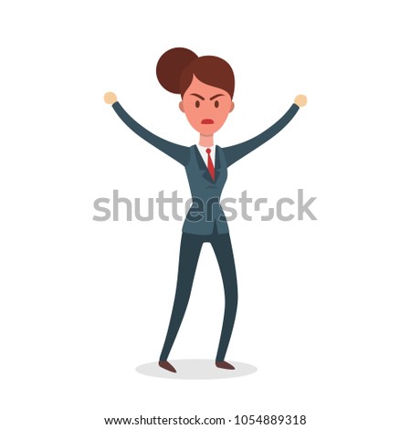 Isolated angry businesswoman with red face on white.