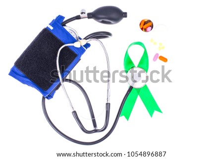 Stethoscope and ribbon, World Health Day. Studio Photo