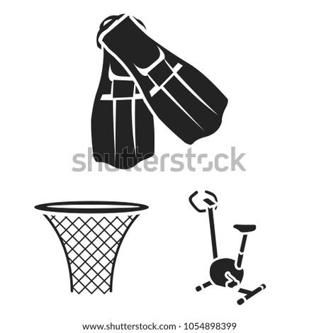 Different kinds of sports black icons in set collection for design. Sport equipment vector symbol stock web illustration.