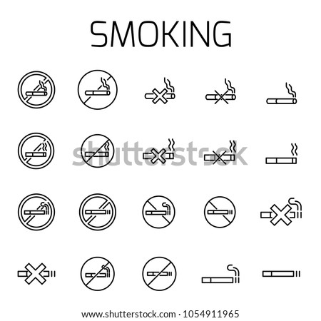 Smoking related vector icon set. Well-crafted sign in thin line style with editable stroke. Vector symbols isolated on a white background. Simple pictograms.