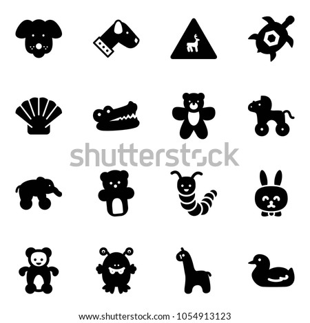 Solid vector icon set - dog vector, wild animals road sign, sea turtle, shell, crocodile, bear toy, wheel horse, elephant, caterpillar, rabbit, monster, giraffe, duck