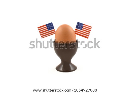 Egg with american flag stock images. American breakfast. Egg decoration. Boiled egg on a white background