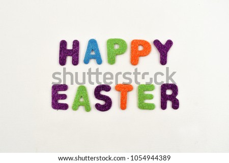 Happy Easter stock images. Colored inscription Happy Easter. Happy Easter sign on a white background
