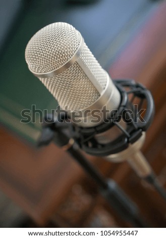 Professional tube condenser microphone in the record studio.