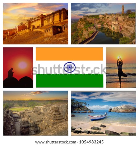 photocollage travel to beautiful natural places and architectural sights of India