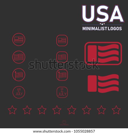 Flat minimalist USA logos. Red.