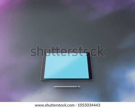 Mockup of black digital tablet with a pencil over black background. Clipping path included. 3D render