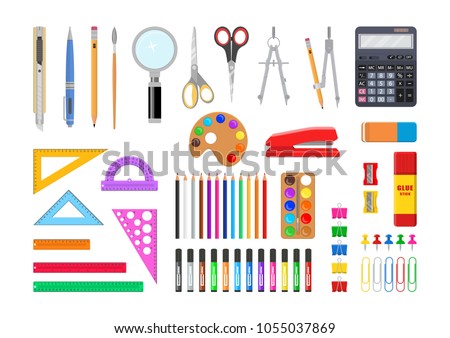 Vector illustration. Set of stationery tools.