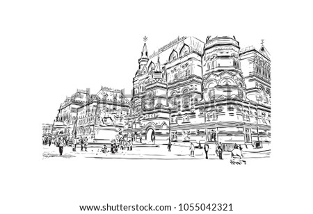 The Moscow Kremlin, usually referred to as the Kremlin, is a fortified complex at the heart of Moscow, Russia. Hand drawn sketch illustration in vector.