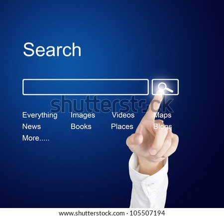 business hand clicking internet search page on computer  touch screen