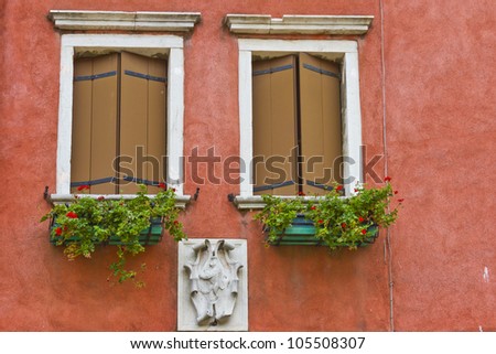 Typical Venetian Colored windows. Venice, Italy, Europe