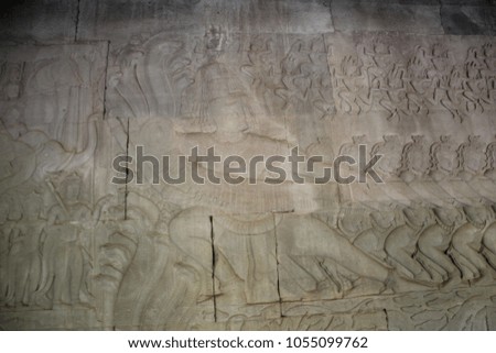 Wall friezes in the temple of Angkor Wat in Siem Reap Cambodia