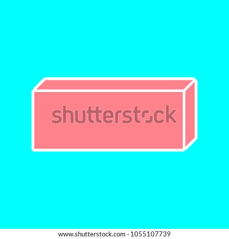 Brick icon. Vector. Magenta icon with white sticker contour at sky blue background. Isolated.