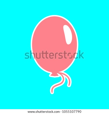 Balloon icon. Vector. Magenta icon with white sticker contour at sky blue background. Isolated.
