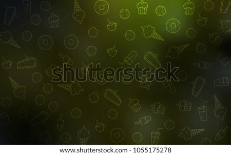 Dark Green, Yellow vector background with tasty sweets. Beautiful colored illustration with candies in doodle style. Pattern for ad, booklets, leaflets of restaurants.