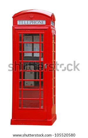 typical red british telephone booth isolated on white background Royalty-Free Stock Photo #105520580