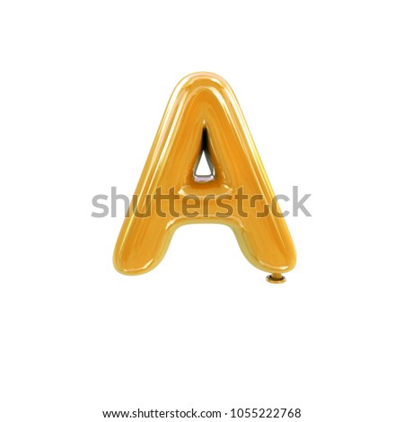 Golden letter A made of inflatable balloon.