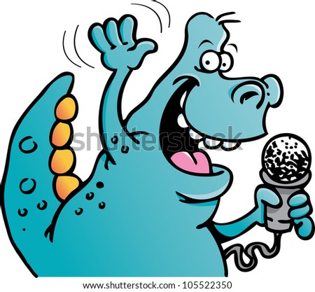 Cartoon Illustration of a Dinosaur Holding a Microphone on a White Background