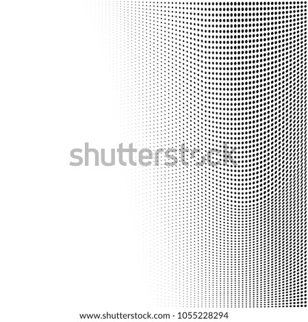 Polka dot halftone pattern. Gradient dots background. Modern vector illustration. Abstract curves. Points backdrop. Dotted spotted pattern. Monochrome  grunge template