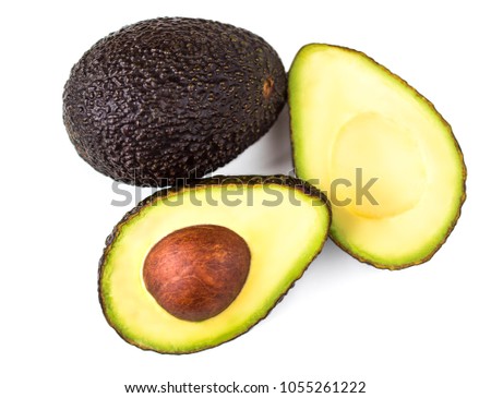 Avocado isolated on white background. Two Avocadoes close up, top view
