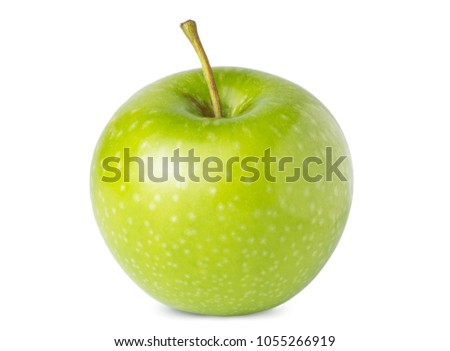 Green one ripe apple isolated on white background