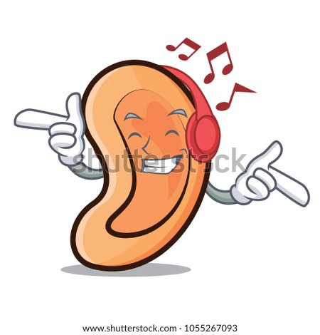 Listening music Ear mascot cartoon style