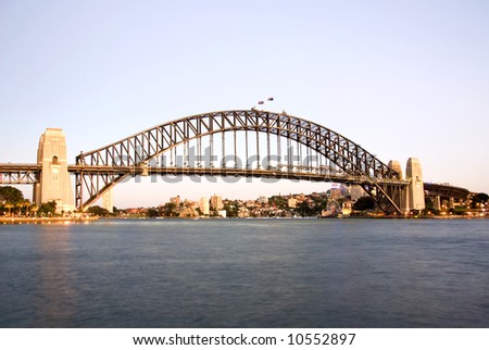 The Sydney Harbour Bridge at dawn - long exposure image.