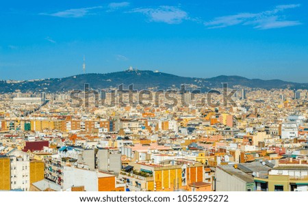 Aerial view of Barcelona from Montjuic castle, Spain.
