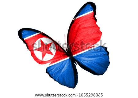 the flag of North Korea on the wings of a butterfly. isolated on white