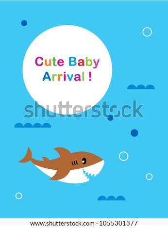 cute baby shark arrival greeting card vector