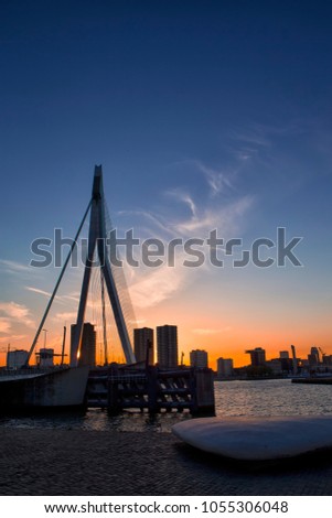 Travel Concepts, Ideas and Destinations.Picturesque View of Erasmus Bridge in Rotterdan Before the Sunset.Vertical Image Composition