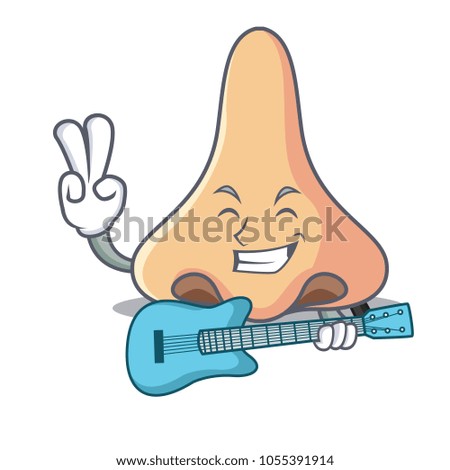 With guitar nose mascot cartoon style
