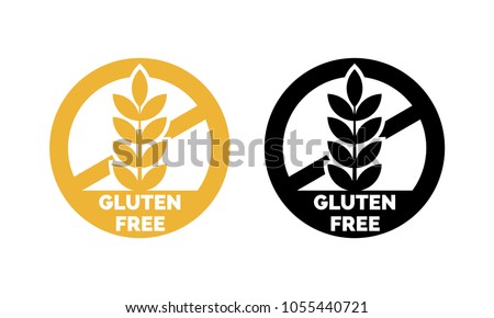 Gluten free label vector icons set. No wheat symbols templates design for gluten free food package or dietetic product nutrition sign Royalty-Free Stock Photo #1055440721