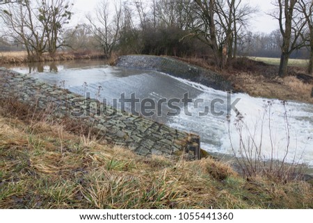 Weir on the Oder River. Bartosovice. Northern Moravia. Europe. 