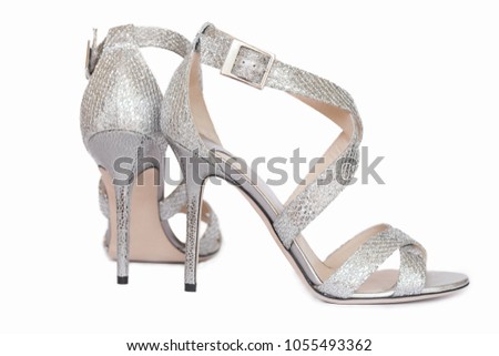 Bridal high heels, sandals. Luxury Brand. Wedding sparkling shoes Royalty-Free Stock Photo #1055493362